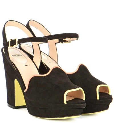 Shop Fendi Suede Platform Sandals In Black