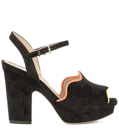 Shop Fendi Suede Platform Sandals In Black
