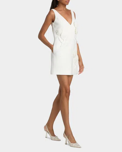 Self-portrait White Crepe Embellished Flower Mini Dress White In White