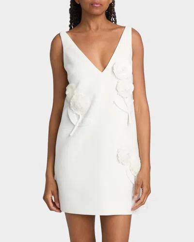 Self-portrait White Crepe Embellished Flower Mini Dress White In White