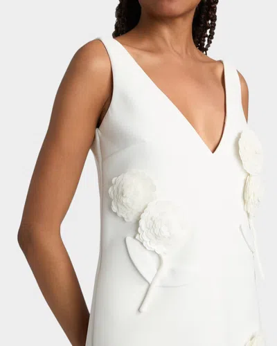 Self-portrait White Crepe Embellished Flower Mini Dress White In White