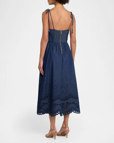 Zimmermann Mohan Broderie Anglaise Trim Denim Midi Dress In Blue