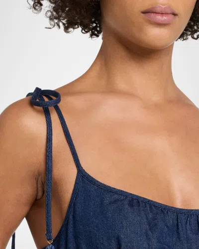 Zimmermann Mohan Broderie Anglaise Trim Denim Midi Dress In Blue