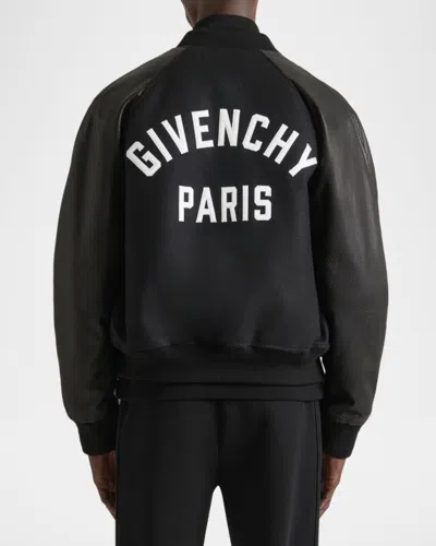 Givenchy Mixed Material Bomber Jacket Leather Panels In Black