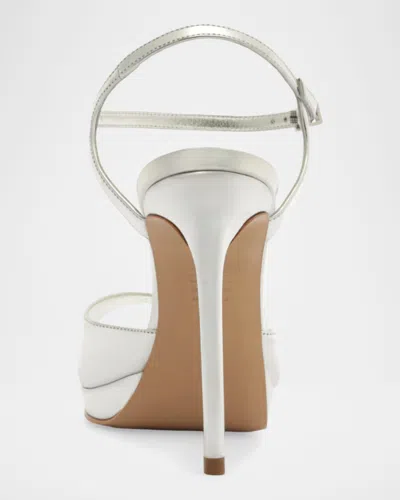 Schutz 115mm Scarlett Metallic Leather Platform Sandals In White