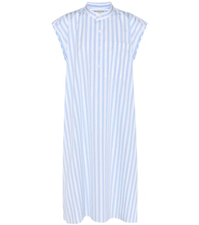 Balenciaga Striped Cotton Dress In Ciel