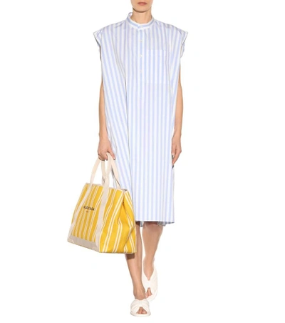 Shop Balenciaga Striped Cotton Dress In Ciel