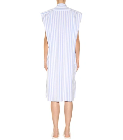 Shop Balenciaga Striped Cotton Dress In Ciel