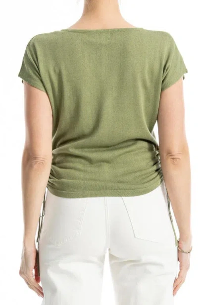 Max Studio Side Ruched Short Sleeve V-neck Sweater In Multi