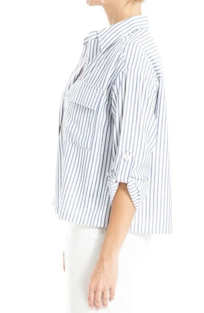 Max Studio Grid Print Roll Sleeve Popover Shirt In Multi