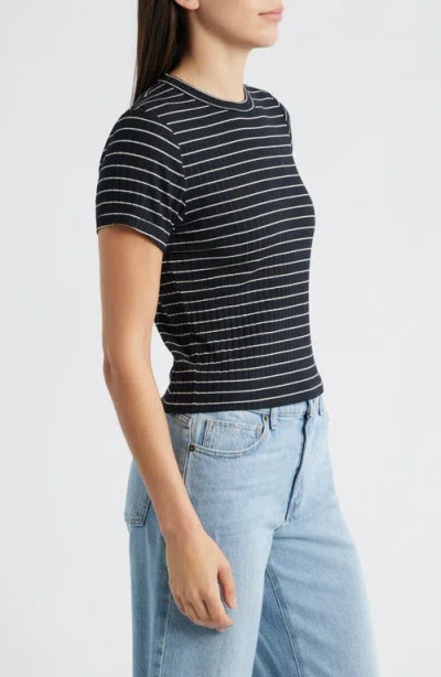 Rag & Bone Womens Luca Striped Stretch-woven T-shirt Ivybl In Black