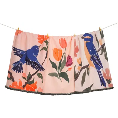 Tiramisu Bluebird Garden Set Of 3 Cotton Waffle Kitchen Towels In Multi