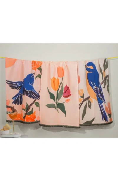 Tiramisu Bluebird Garden Set Of 3 Cotton Waffle Kitchen Towels In Multi