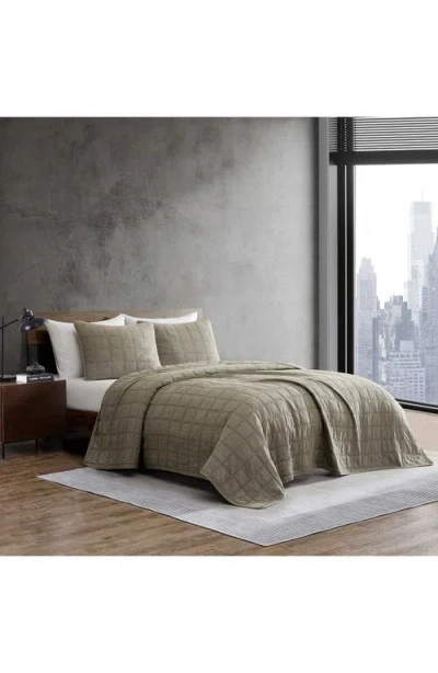 Kenneth Cole Reaction Stonewashed Solid Microfiber Quilt Set In Gray