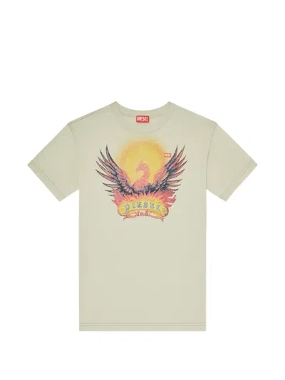 Diesel Regular T-shirt With Phoenix Print In Neutral