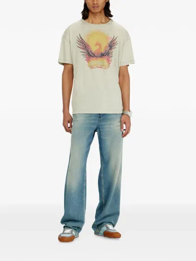 Diesel Regular T-shirt With Phoenix Print In Neutral