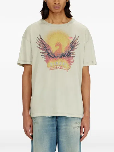 Diesel Regular T-shirt With Phoenix Print In Neutral