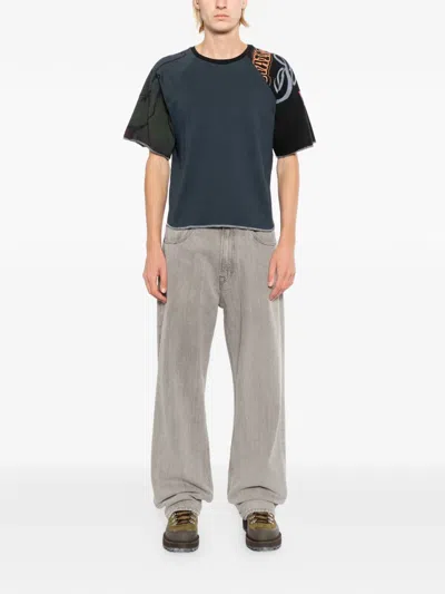 Stain Shade Patchwork Raw-cut T-shirt In Black