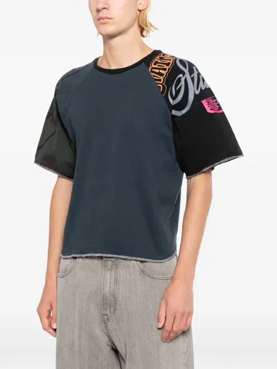 Stain Shade Patchwork Raw-cut T-shirt In Black