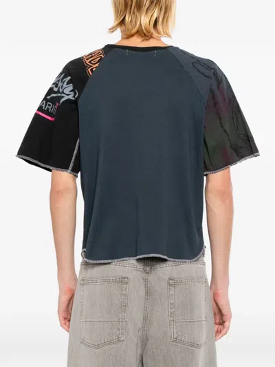 Stain Shade Patchwork Raw-cut T-shirt In Black