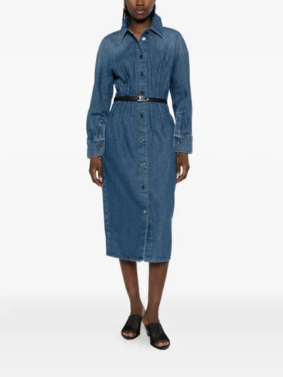 Givenchy 벨트 플리츠 웨이스트 미디 드레스 In Blue