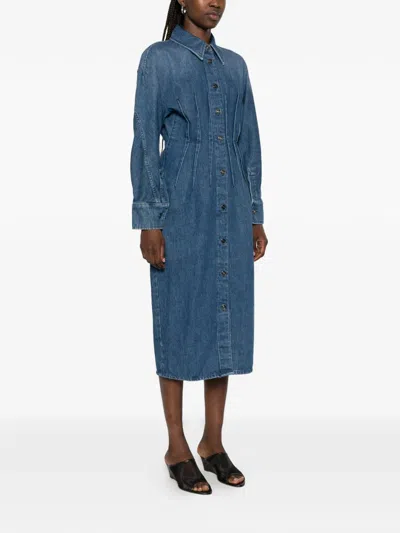 Givenchy 벨트 플리츠 웨이스트 미디 드레스 In Blue