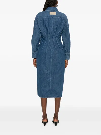 Givenchy 벨트 플리츠 웨이스트 미디 드레스 In Blue