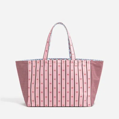 Stoney Clover Lane Reversible Everything Tote Stripe Bow In Brown