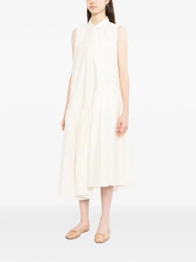 Jnby 비대칭 개더 셔츠 드레스 In White