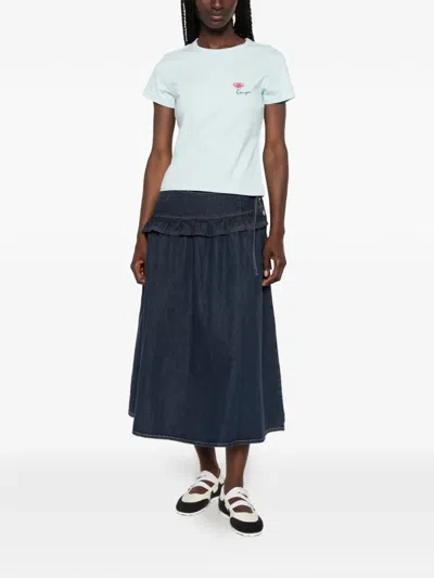 Kenzo Flower-embroidered T-shirt In Blue