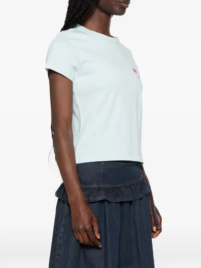 Kenzo Flower-embroidered T-shirt In Blue