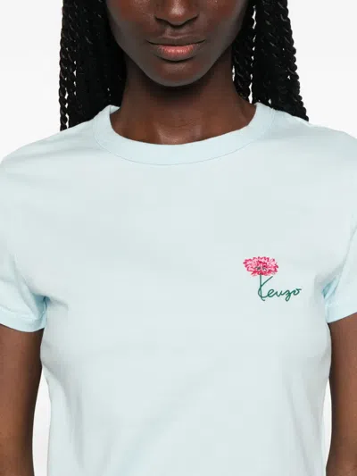 Kenzo Flower-embroidered T-shirt In Blue