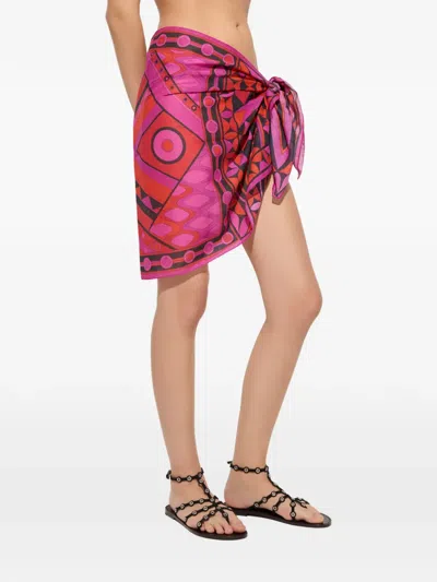 Pucci Beach Pareo Cotton Geometric Pattern Rectangular In Pink