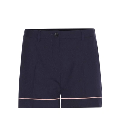 Miu Miu Panama Pipe-trimmed Virgin Wool Shorts In Blue