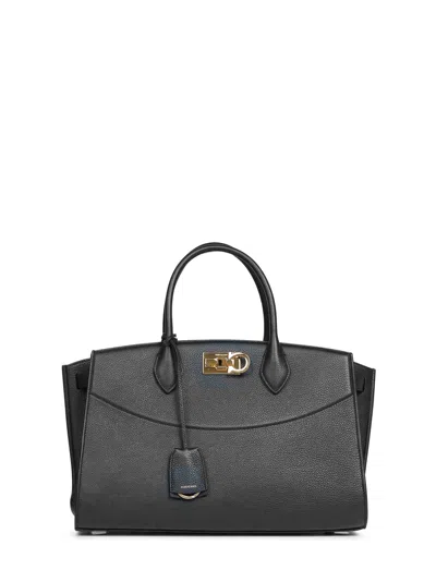 Ferragamo Structured Shoulder Bag Adjustable Strap In Black