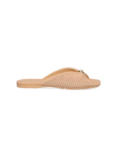 Loewe Pebble Soft Raffia And Leather Sliders In Pink
