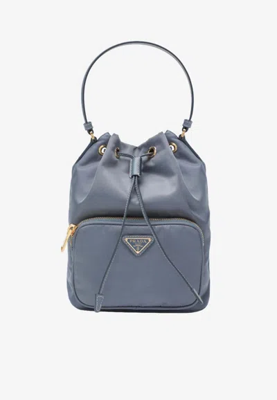 Prada Bucket Bag Adjustable Strap Top Handle In Blue