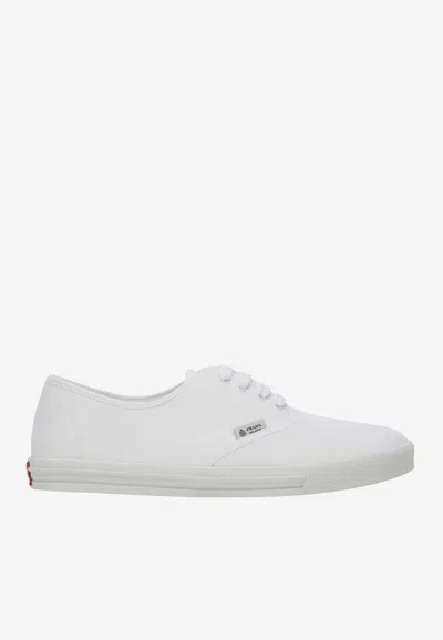 Prada Drill Fabric Low Top Lace Up Sneakers In White