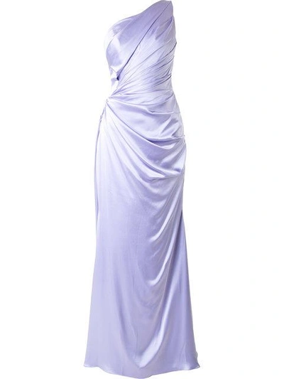 Shop Romona Keveza One Shoulder Liquid Satin Gown In Lavender
