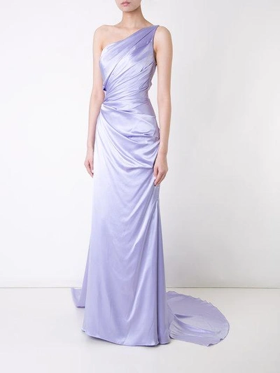 Shop Romona Keveza One Shoulder Liquid Satin Gown In Lavender