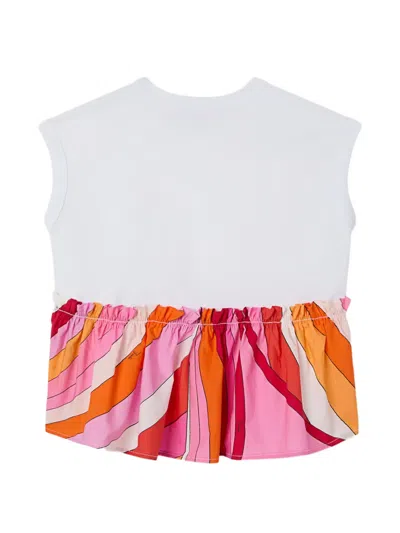 Pucci Junior Sleeveless T-shirt With Printed Hem In Multi
