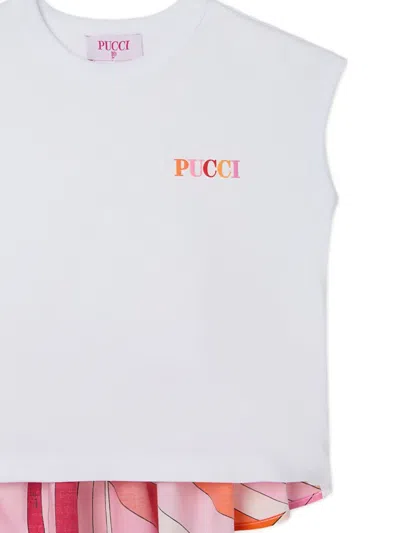 Pucci Junior Sleeveless T-shirt With Printed Hem In Multi