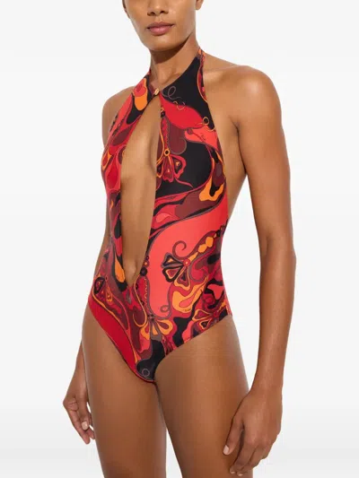Pucci Orchidee-print Swimsuit In Multi