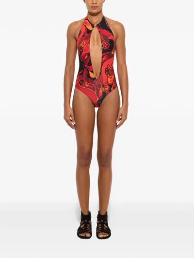 Pucci Orchidee-print Swimsuit In Multi