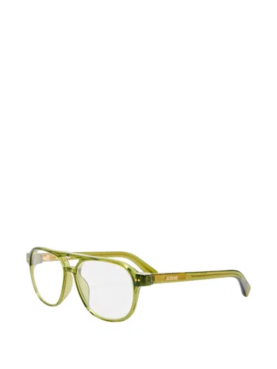 Jacquemus Double-bridge Pilot-frame Glasses In Green