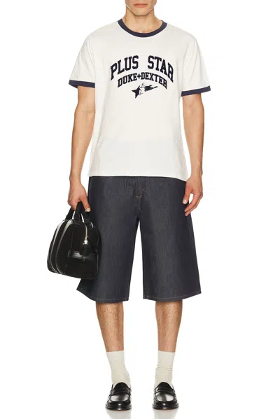 Duke + Dexter Plus Star Flock Printed Ringer Tee In White