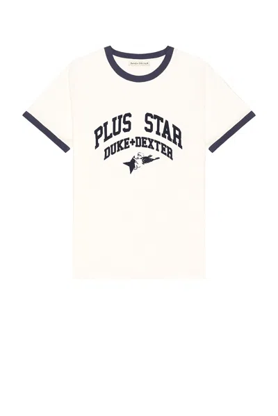 Duke + Dexter Plus Star Flock Printed Ringer Tee In White