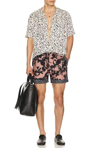 Dries Van Noten Abstract Floral Polyamide Geometric Trim Swim Shorts In Pink