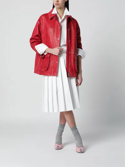 Halfboy Long Sleeve Collared Coat Front Pockets In Red