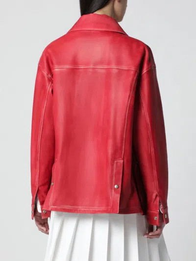 Halfboy Long Sleeve Collared Coat Front Pockets In Red